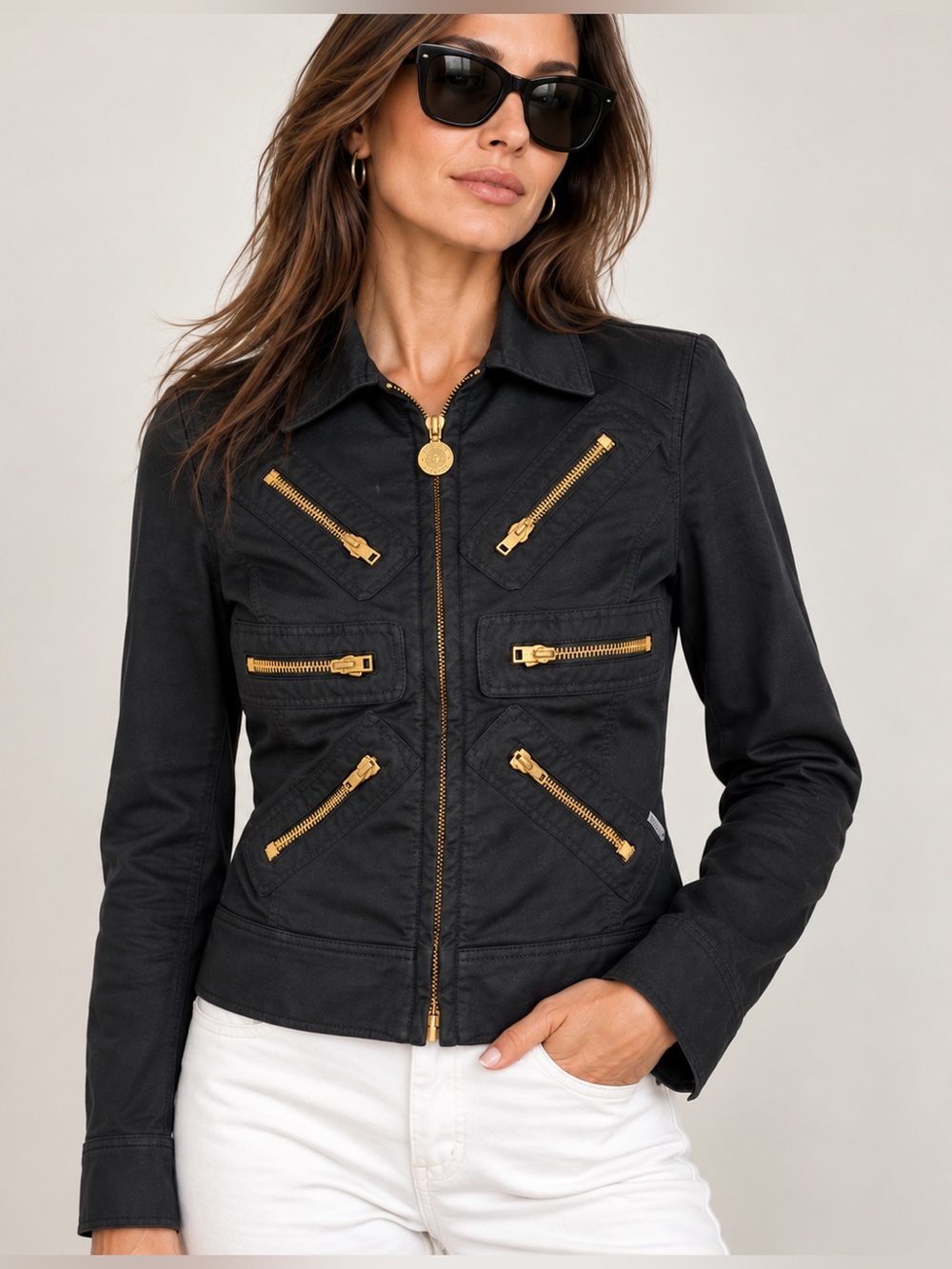 Moschino Jeans Black Black Jacket Zipper Details Size 8